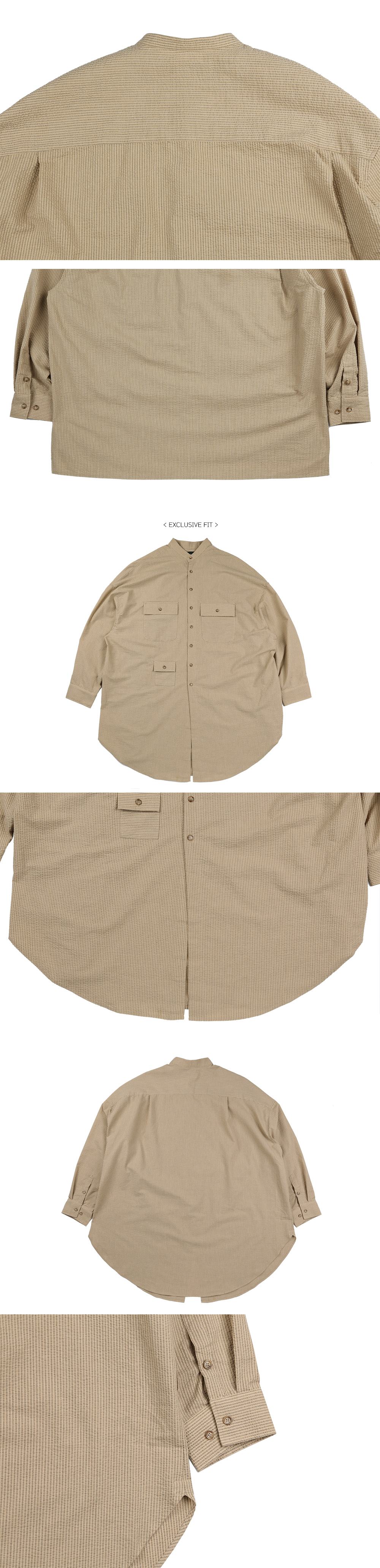 Stripe Tri Pocket Seersucker Shirt [Camel] -3
